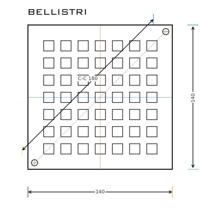 Rist i messing 140×140 mm – Blücher gulvafløb
